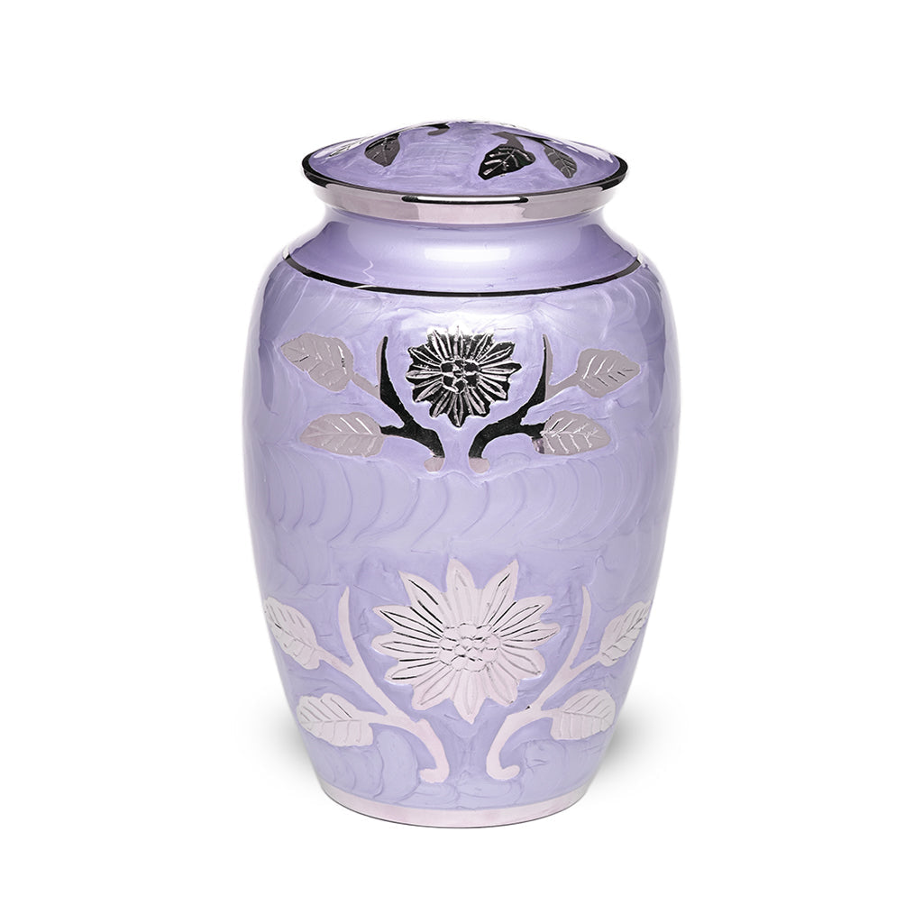 ADULT Brass urn -1500- Florentine Corn Flower Design Purple