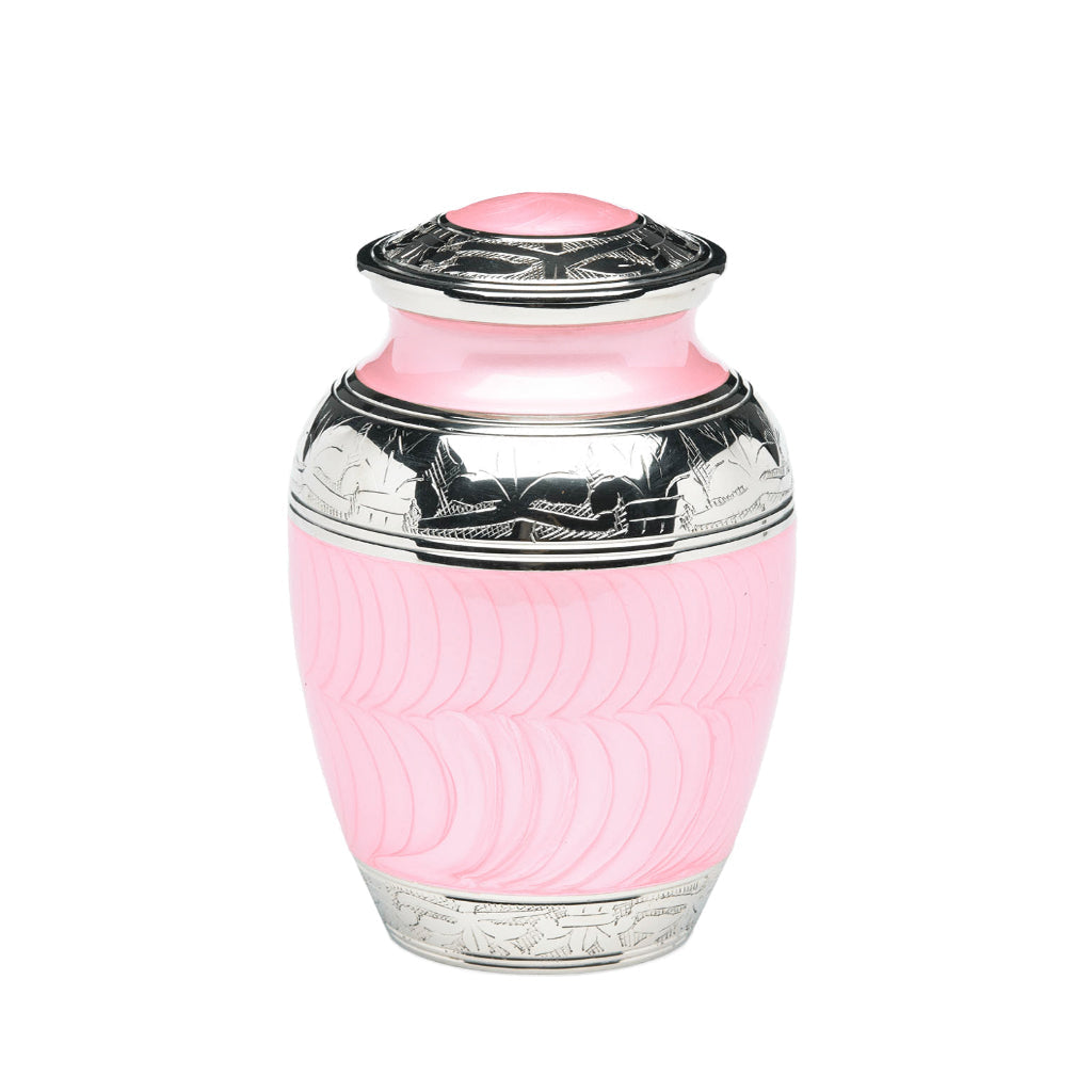 MEDIUM Nickel Plated Brass Urn -1528- Fleur-de-Lis Pink