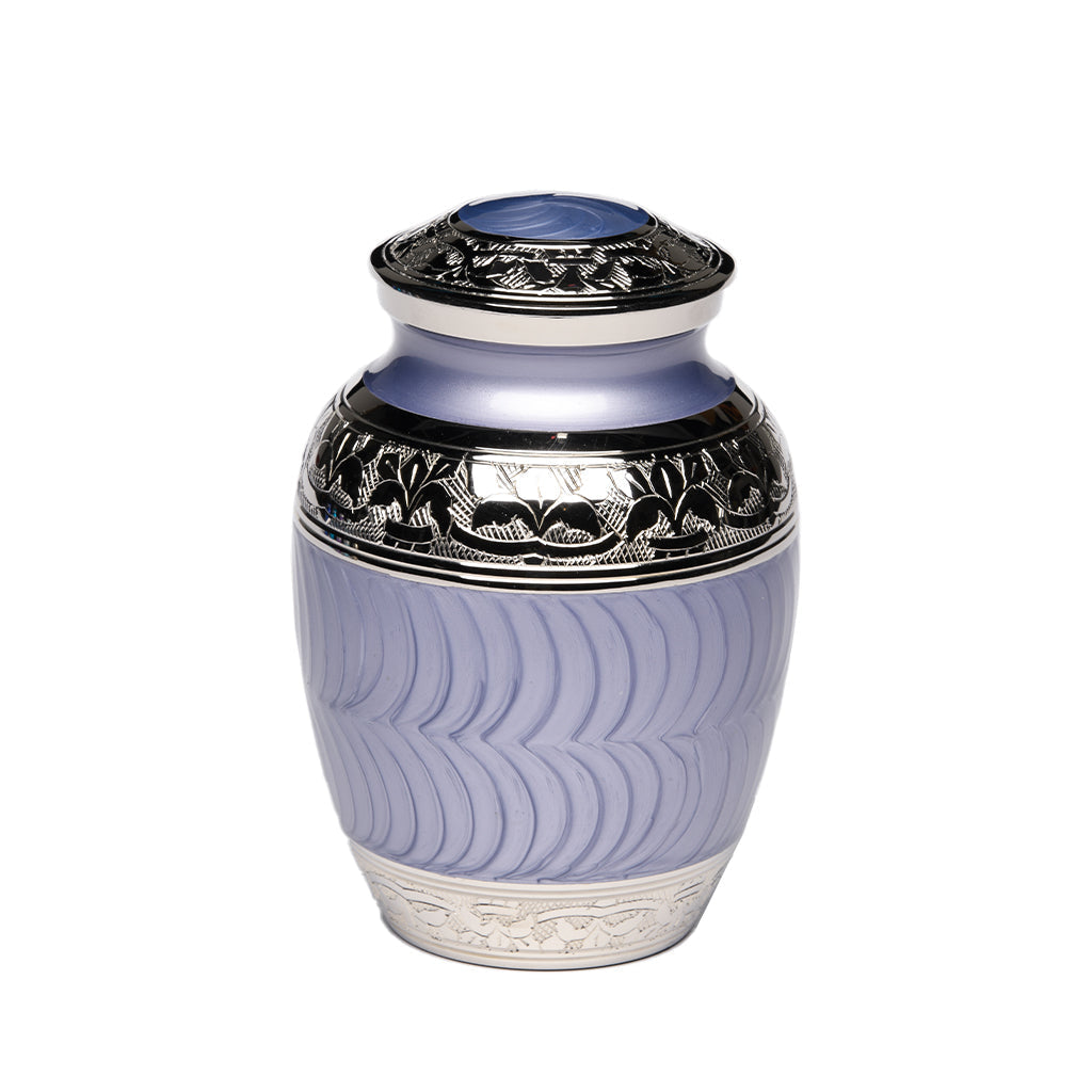 MEDIUM Nickel Plated Brass Urn -1528- Fleur-de-Lis Purple