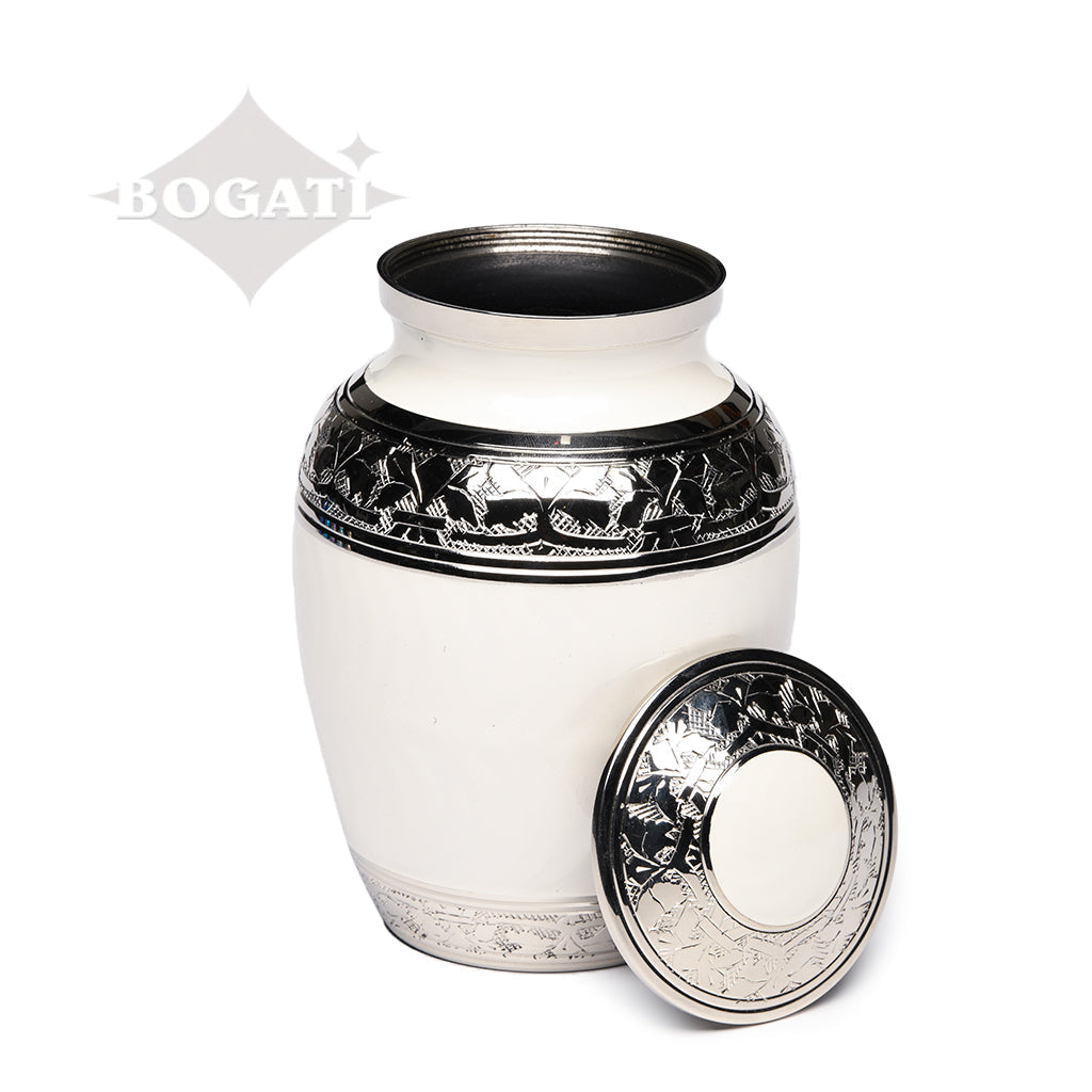 MEDIUM Nickel Plated Brass Urn -1528- Fleur-de-Lis