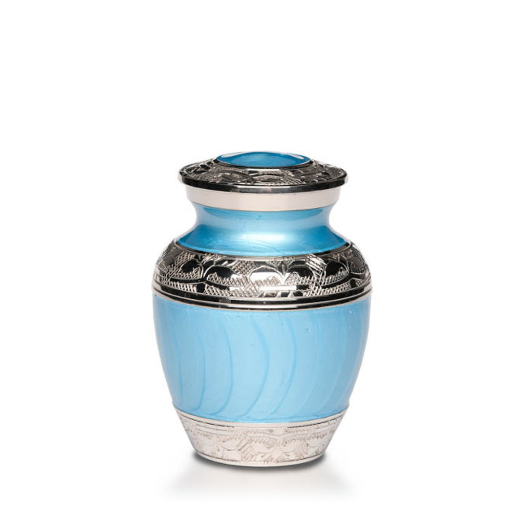 EXTRA SMALL Nickel Plated Brass Urn -1528- Fleur-de-Lis Blue