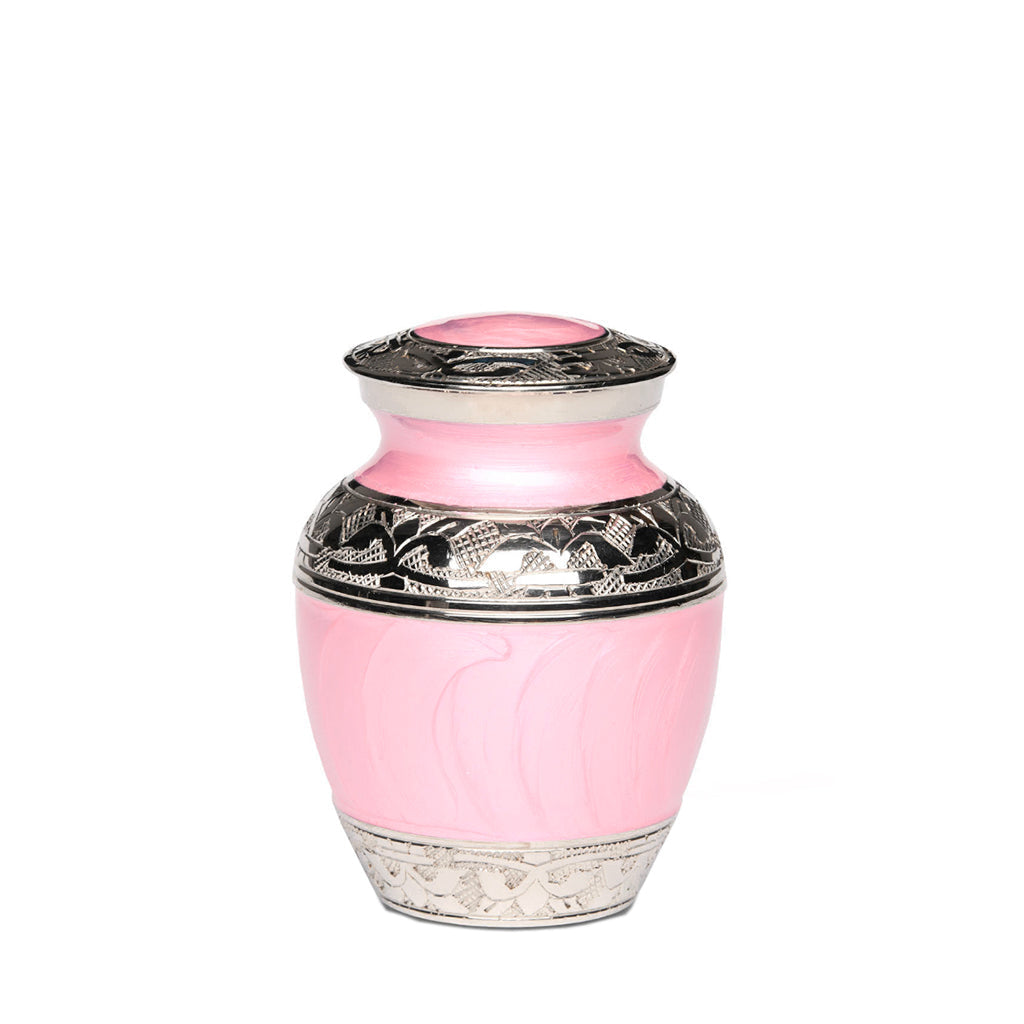EXTRA SMALL Nickel Plated Brass Urn -1528- Fleur-de-Lis Pink