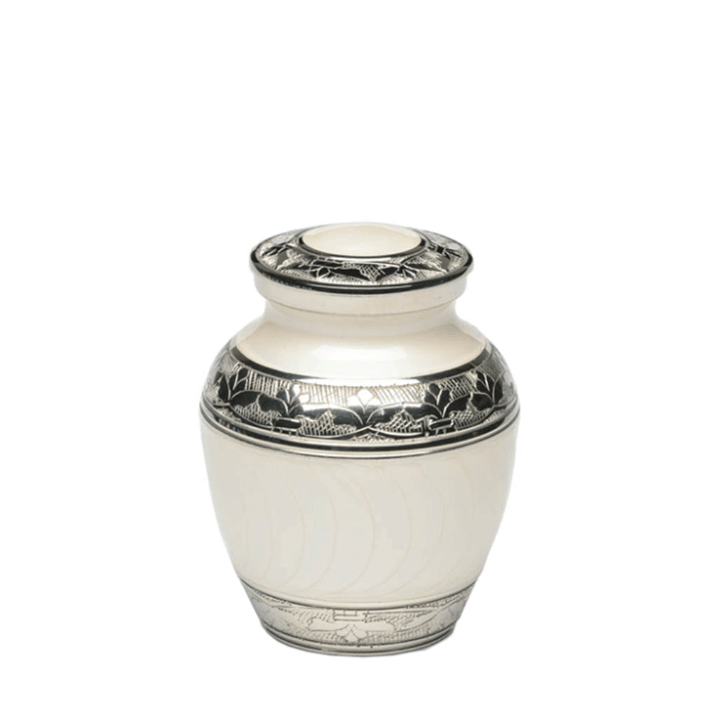 EXTRA SMALL Nickel Plated Brass Urn -1528- Fleur-de-Lis White