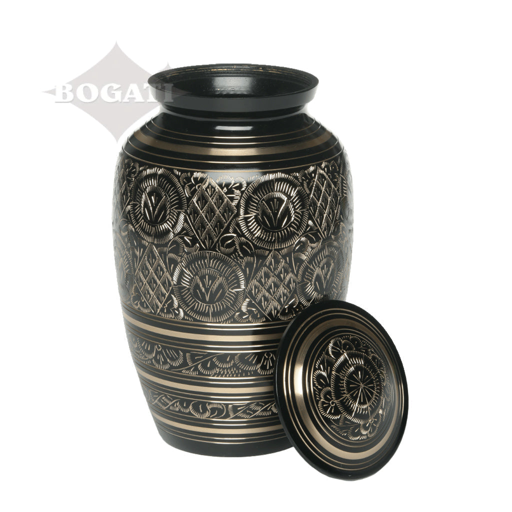 IMPERFECT SELECTION- ADULT - Classic Brass Urn -1574- Black and Gold Etched