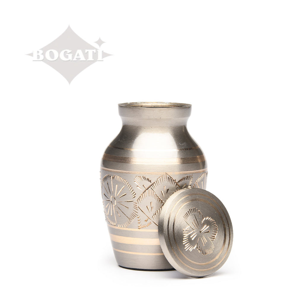 KEEPSAKE-1575- Brass Urn - Hand Etched - Platinum & Gold