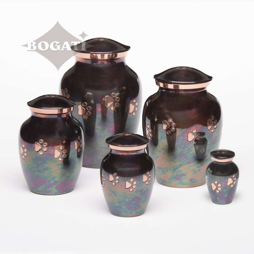 SMALL Brass Pet Urn -1649 "Forever Paw" - Raku finish