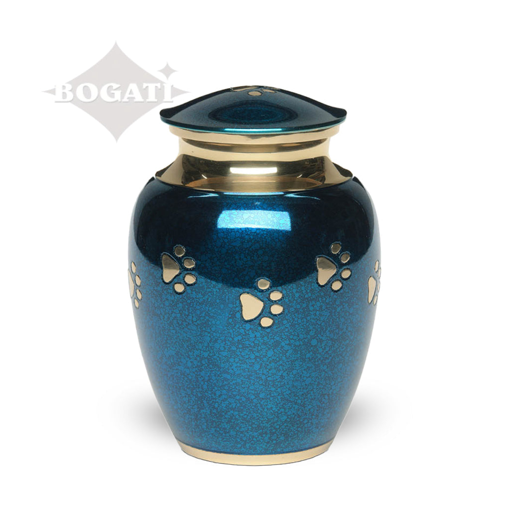 MEDIUM Brass Pet Urn - "Forever Paw" Blue-Gold
