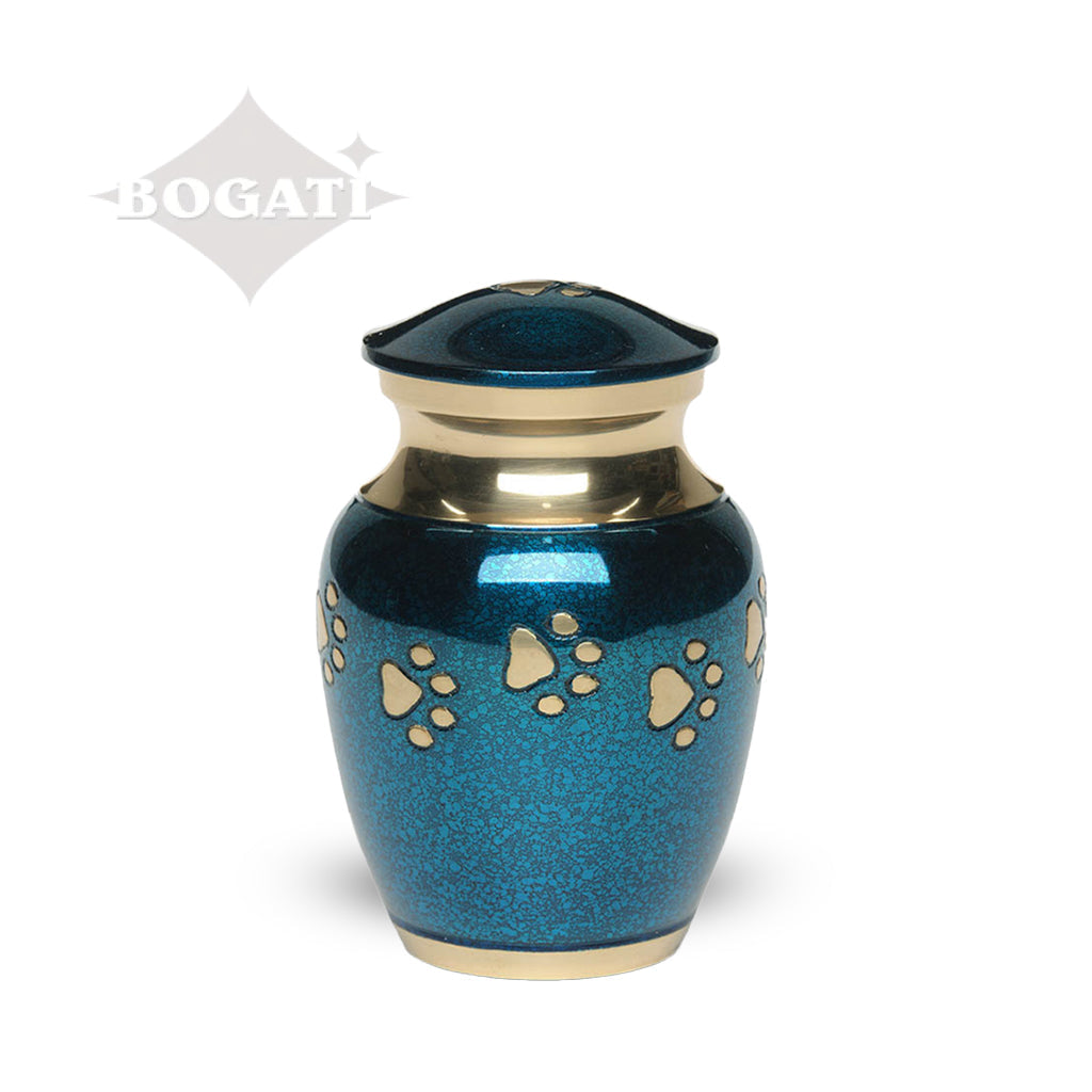 EXTRA SMALL Brass Pet Urn - "Forever Paw" Blue-Gold