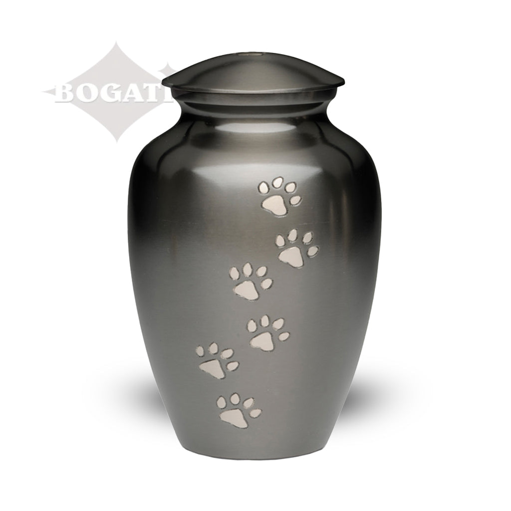 LARGE Brass Pet Urn - "Paws to Heaven" Slate-Silver