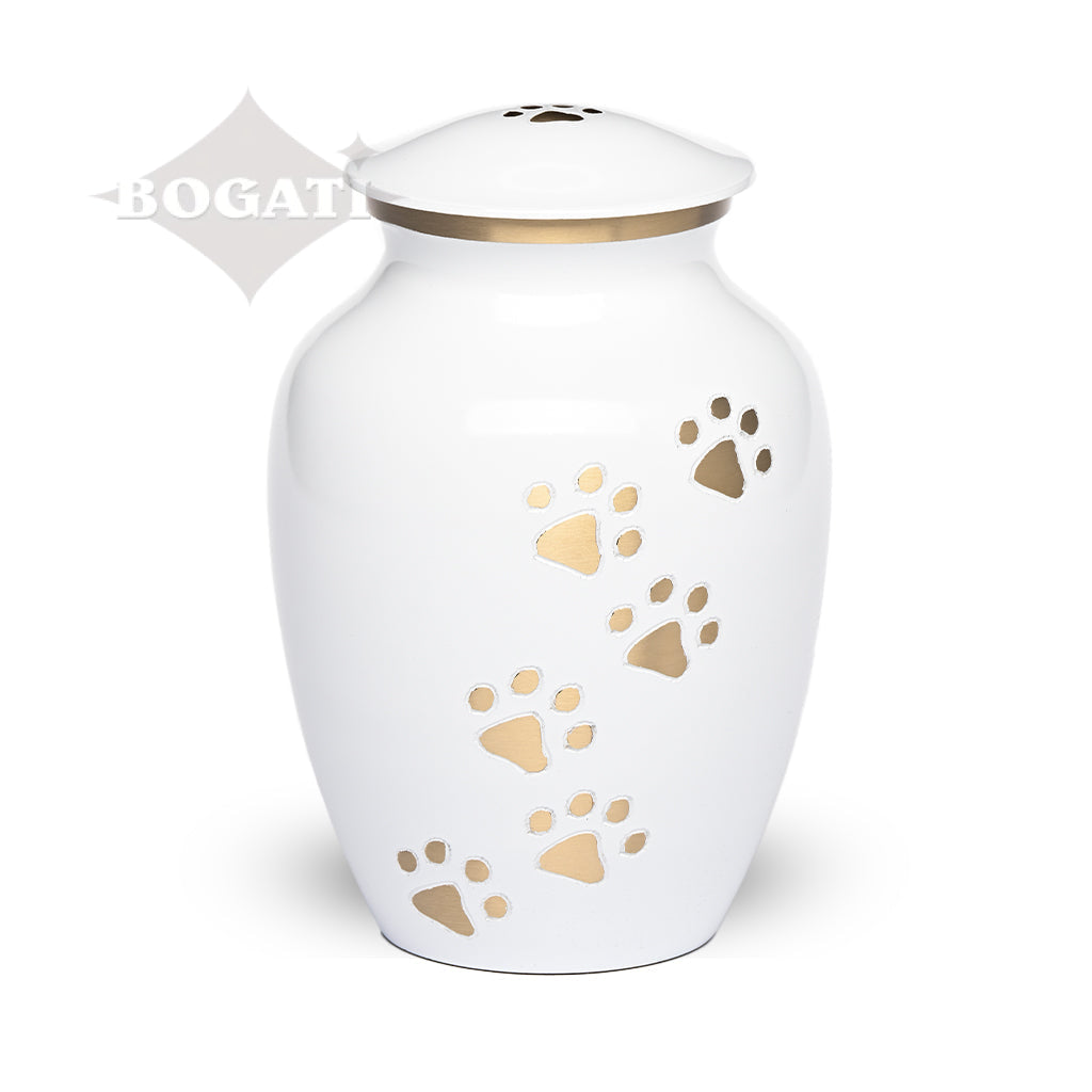 LARGE Brass Pet Urn - "Paws to Heaven" White-Gold