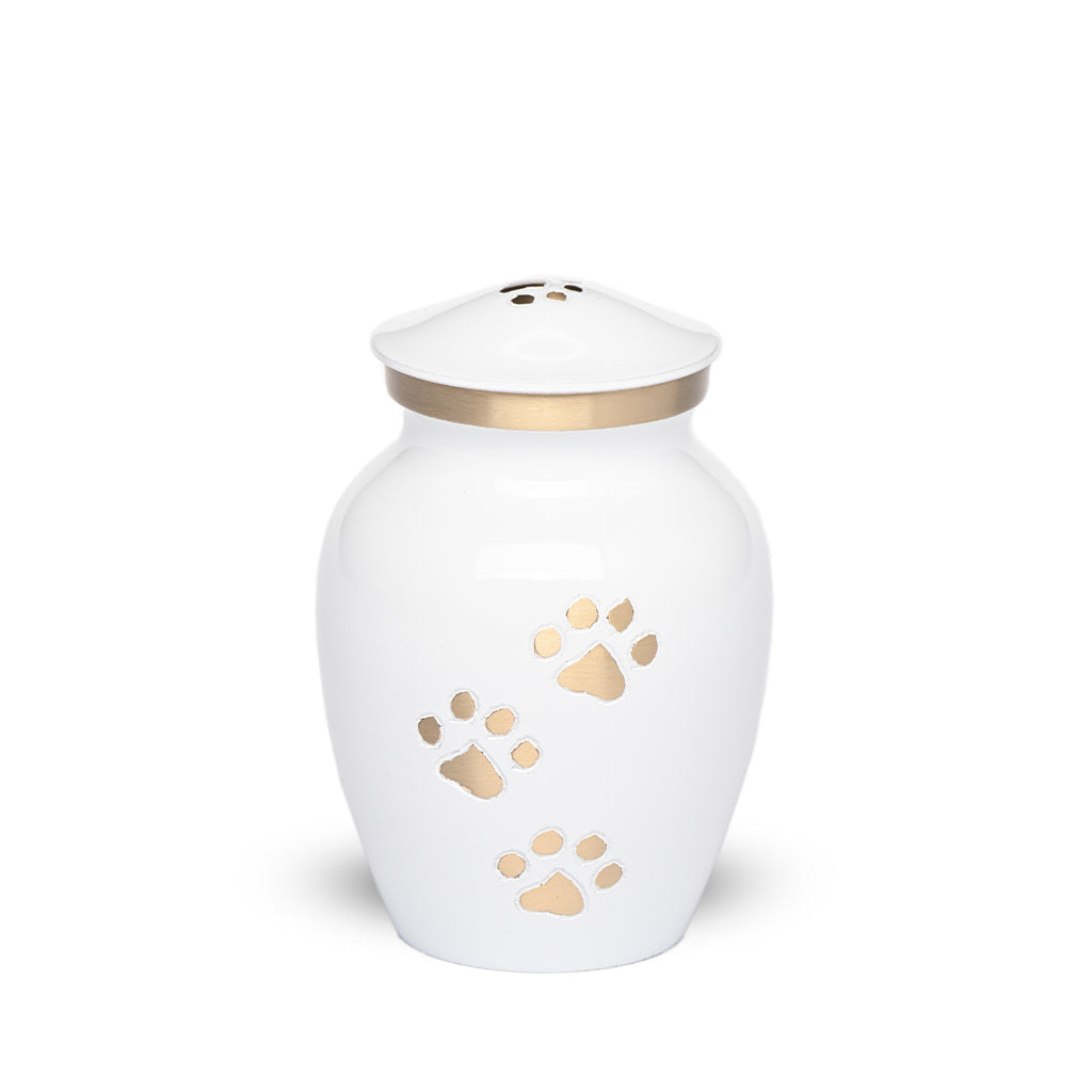EXTRA SMALL Brass Pet Urn - "Paws to Heaven" White-Gold