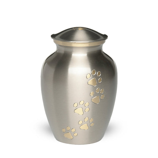 MEDIUM Brass Pet Urn -’Paws to Heaven’ Pewter-Gold