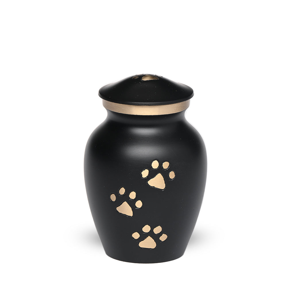 EXTRA SMALL Brass Pet Urn - "Paws to Heaven" Black-Gold