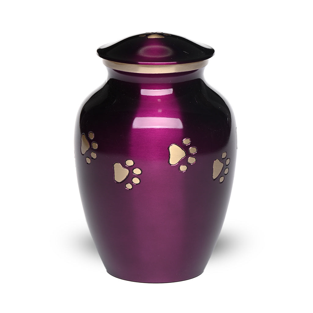 LARGE Brass Pet Urn - "Forever Paw" Purple-Gold