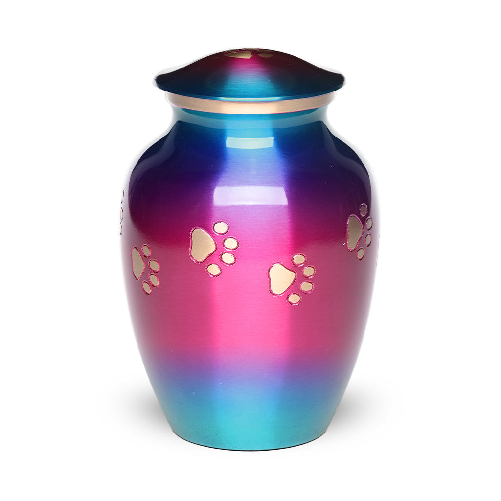 LARGE Brass Pet Urn - "Forever Paw" Pink-Gradient