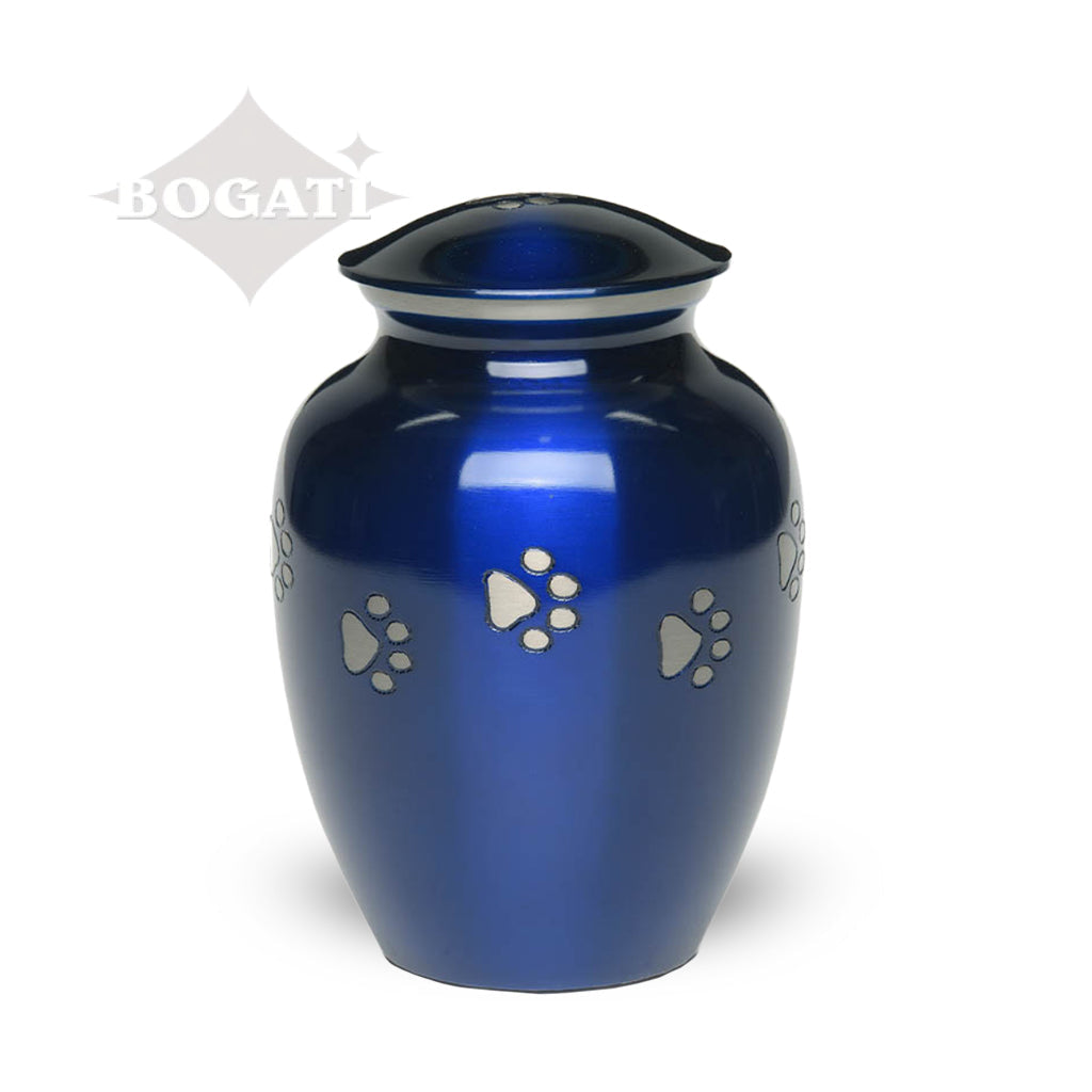 MEDIUM Brass Pet Urn - "Forever Paw" Blue-Silver