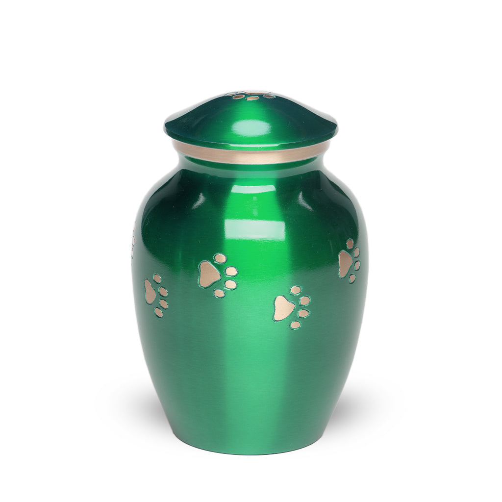 MEDIUM Brass Pet Urn - "Forever Paw" Green-Gold