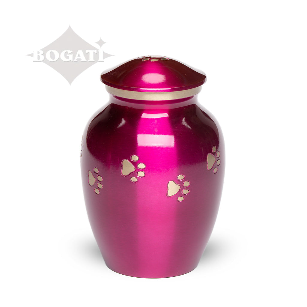 MEDIUM Brass Pet Urn - "Forever Paw" Magenta-Gold
