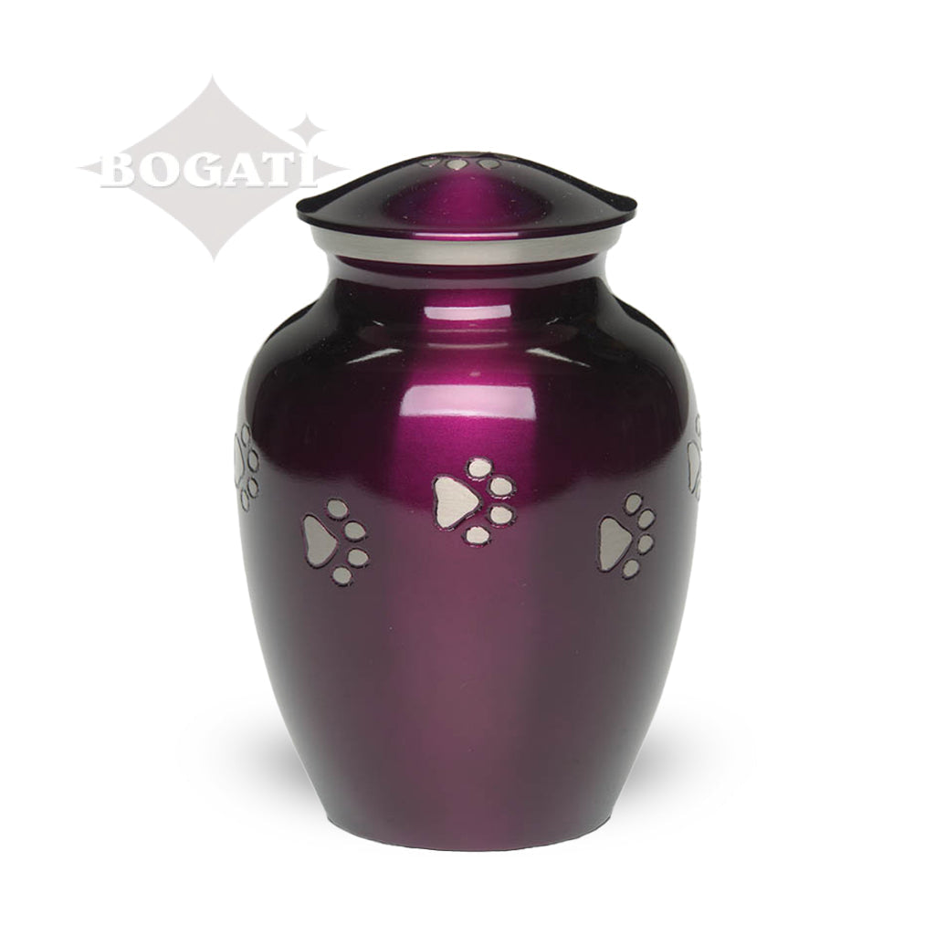 MEDIUM Brass Pet Urn - "Forever Paw" Purple-Silver