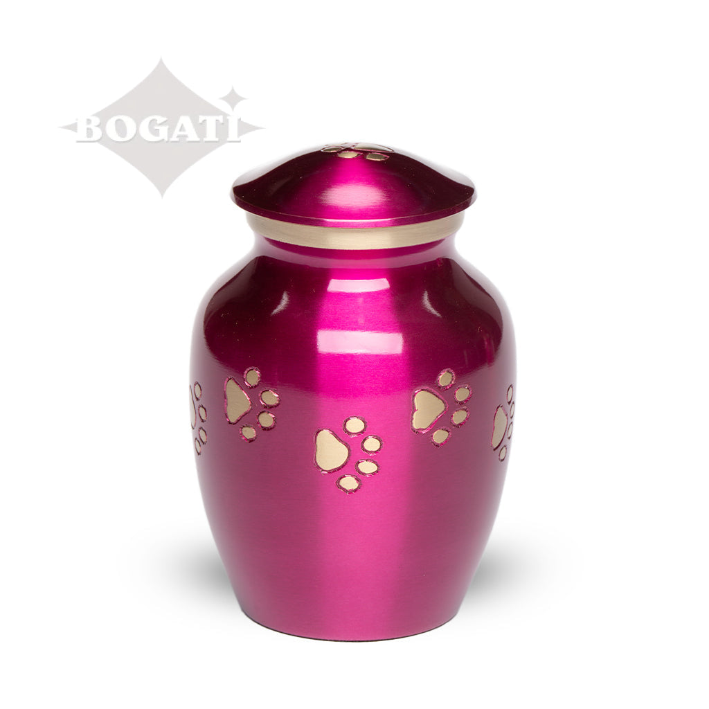 SMALL Brass Pet Urn - "Forever Paw" Magenta-Gold