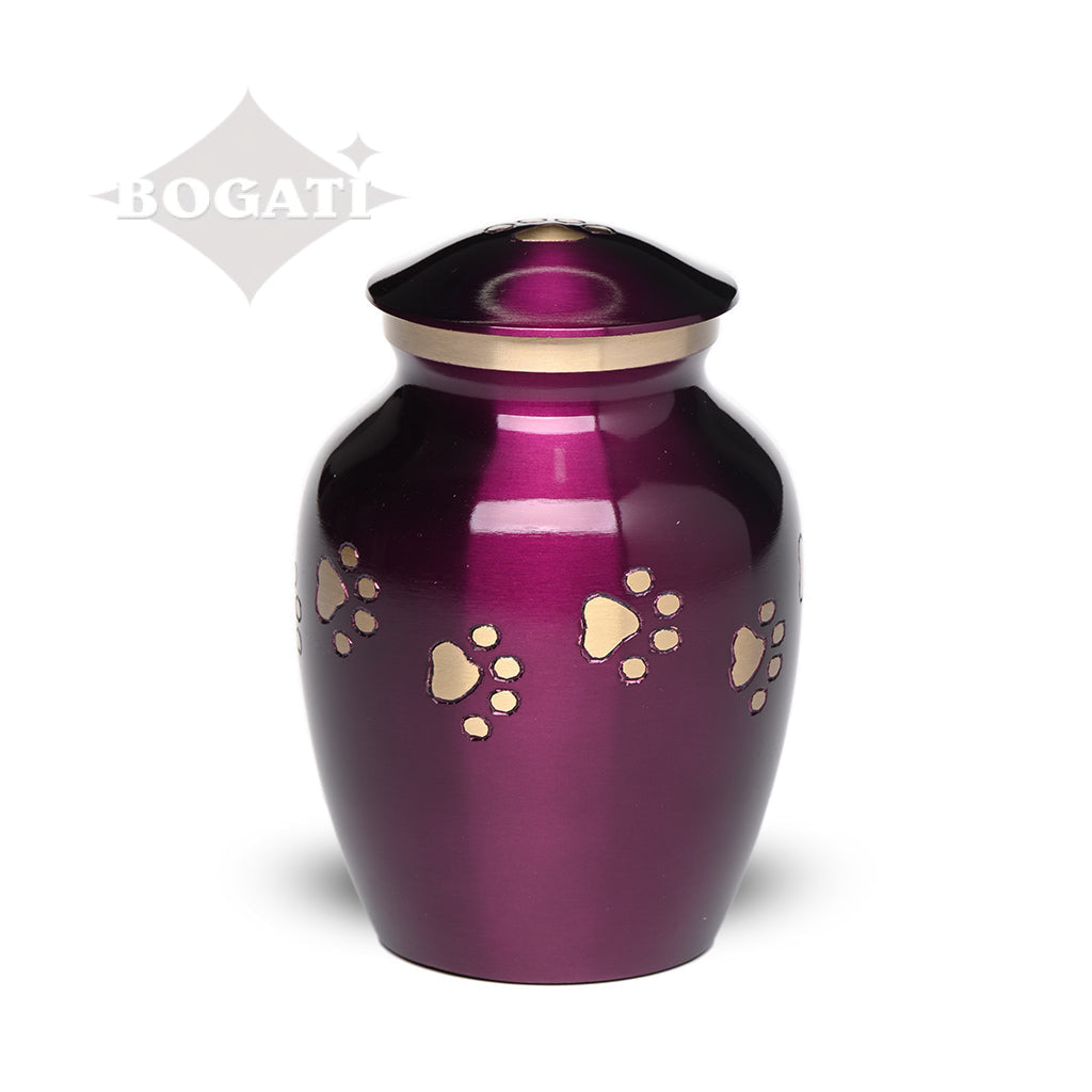 SMALL Brass Pet Urn - "Forever Paw" Purple-Gold