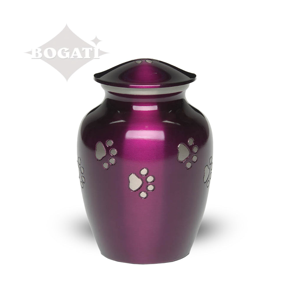 SMALL Brass Pet Urn - "Forever Paw" Purple-Silver