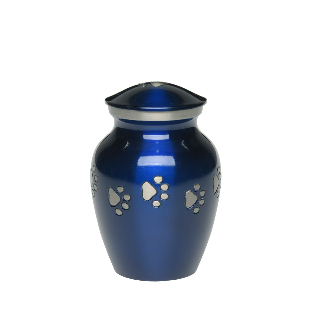 EXTRA SMALL Brass Pet Urn - "Forever Paw" Blue