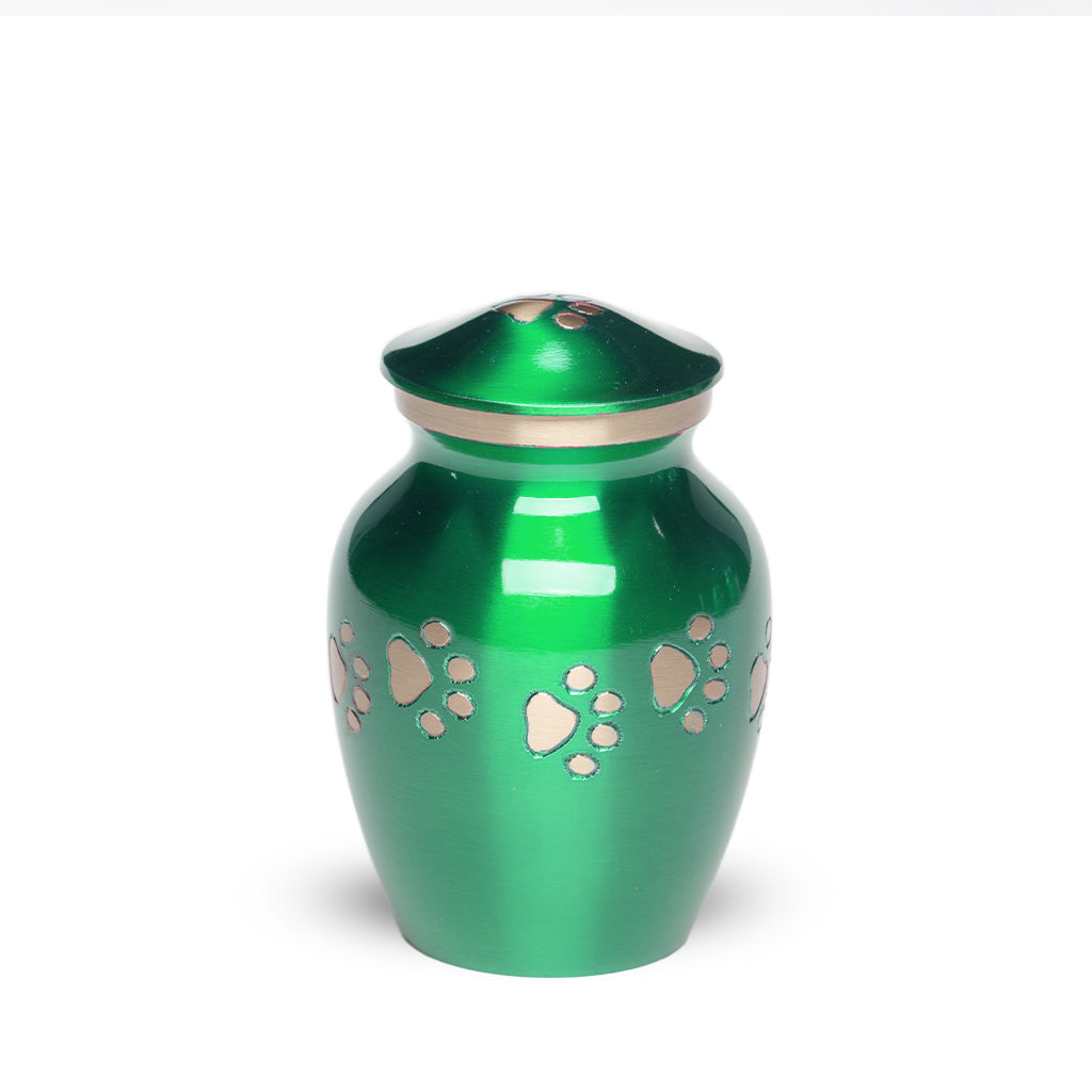 EXTRA SMALL Brass Pet Urn - "Forever Paw" Green-Gold