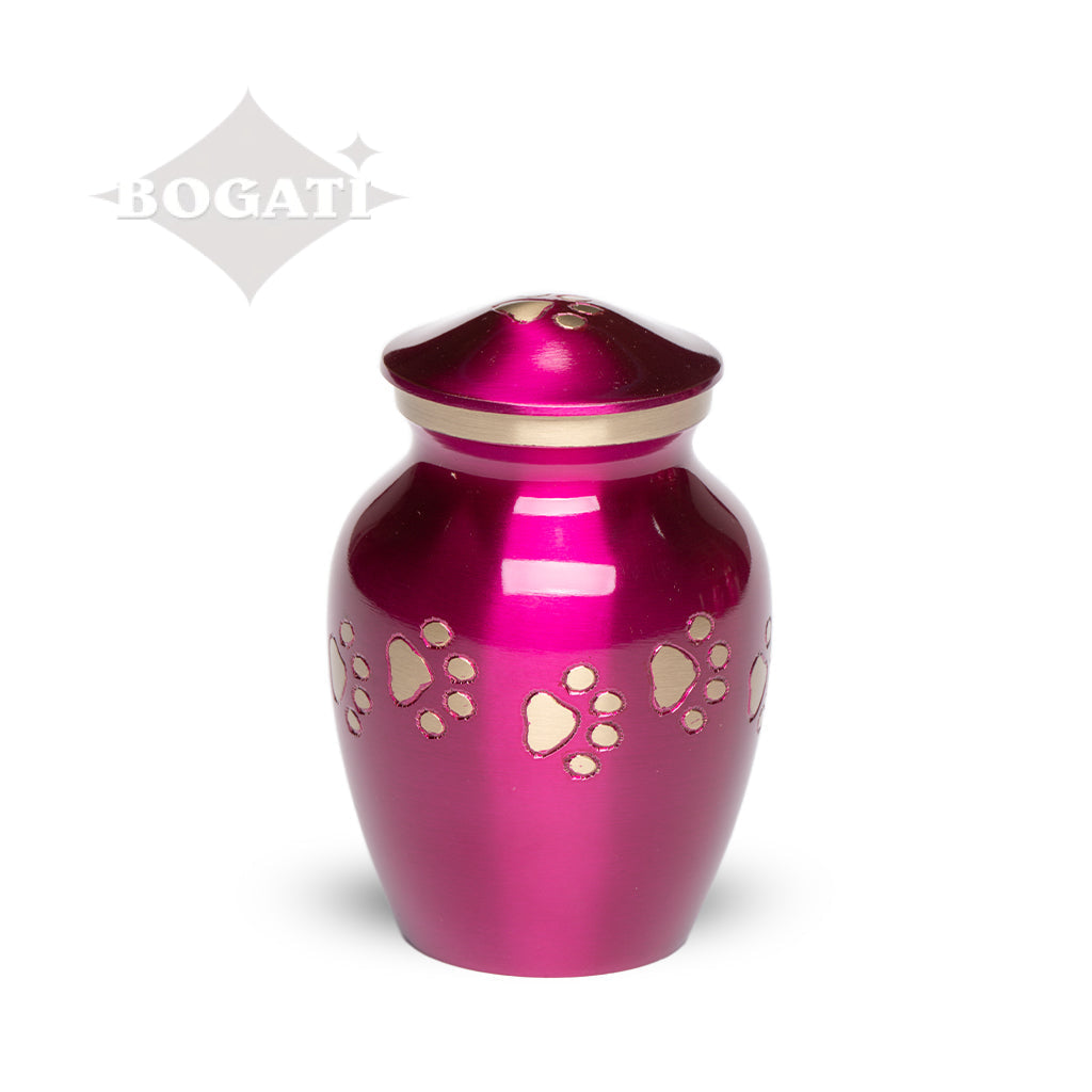 EXTRA SMALL Brass Pet Urn - "Forever Paw" Magenta-Gold