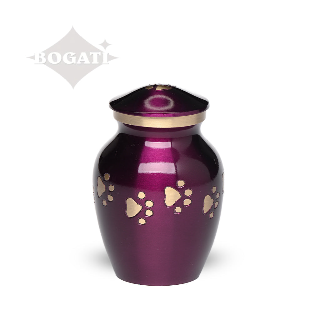 EXTRA SMALL Brass Pet Urn - "Forever Paw" Purple-Gold