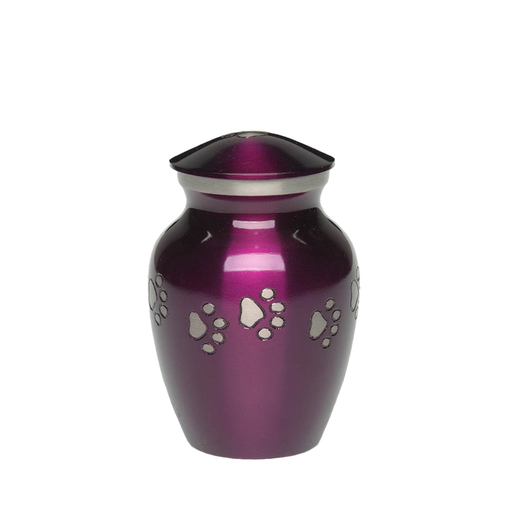 EXTRA SMALL Brass Pet Urn - "Forever Paw" Purple
