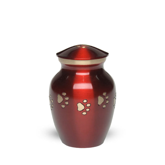 EXTRA SMALL Brass Pet Urn - "Forever Paw" Ruby-Gold