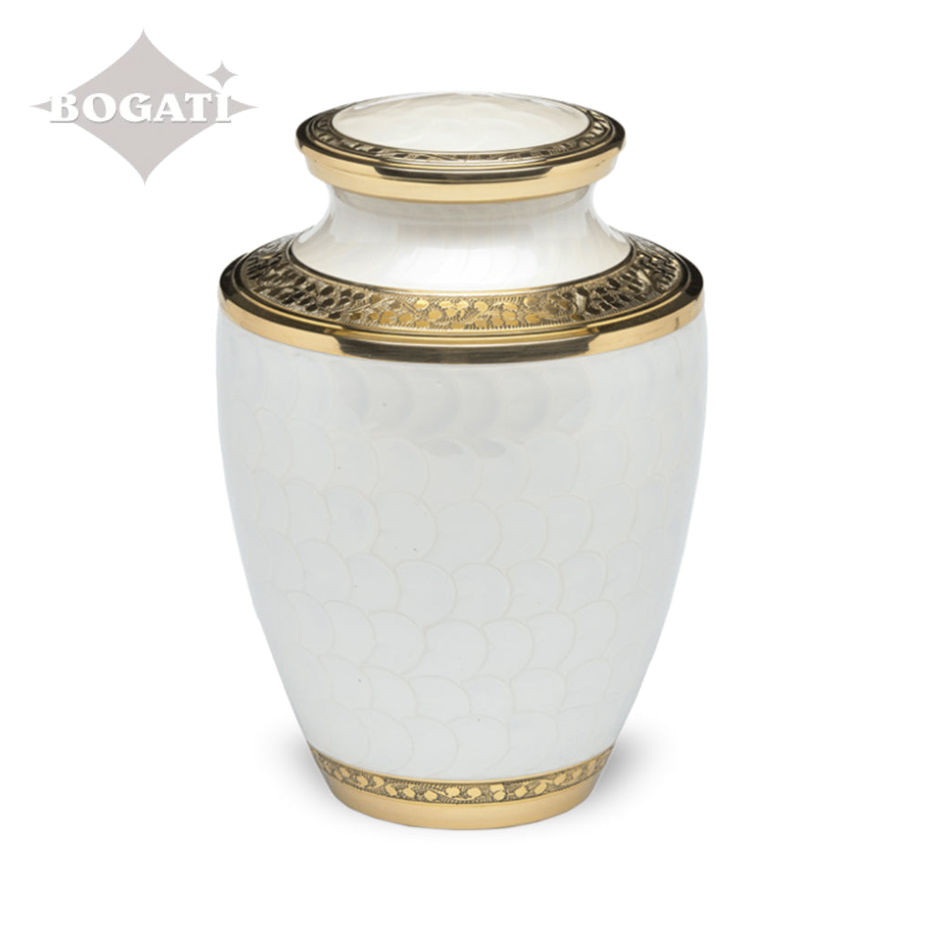 ADULT Nickel Plated Brass Urn -1963- Enamel finish with Bands White&Gold