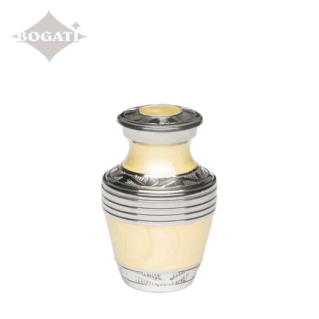 KEEPSAKE Nickel Plated Brass Urn -1963- Enamel finish with Silver Bands Yellow