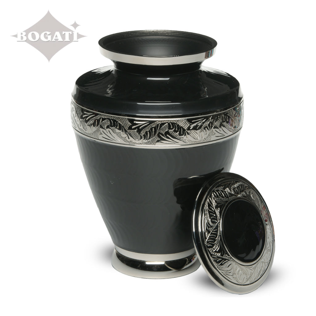 ADULT Brass Urn -1964- Enamel Overlay - Silver-tone bands