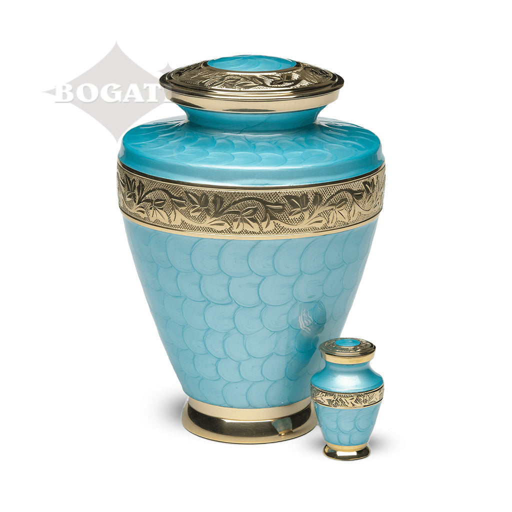 ADULT Brass Urn -1964- Enamel Overlay - Gold-tone bands