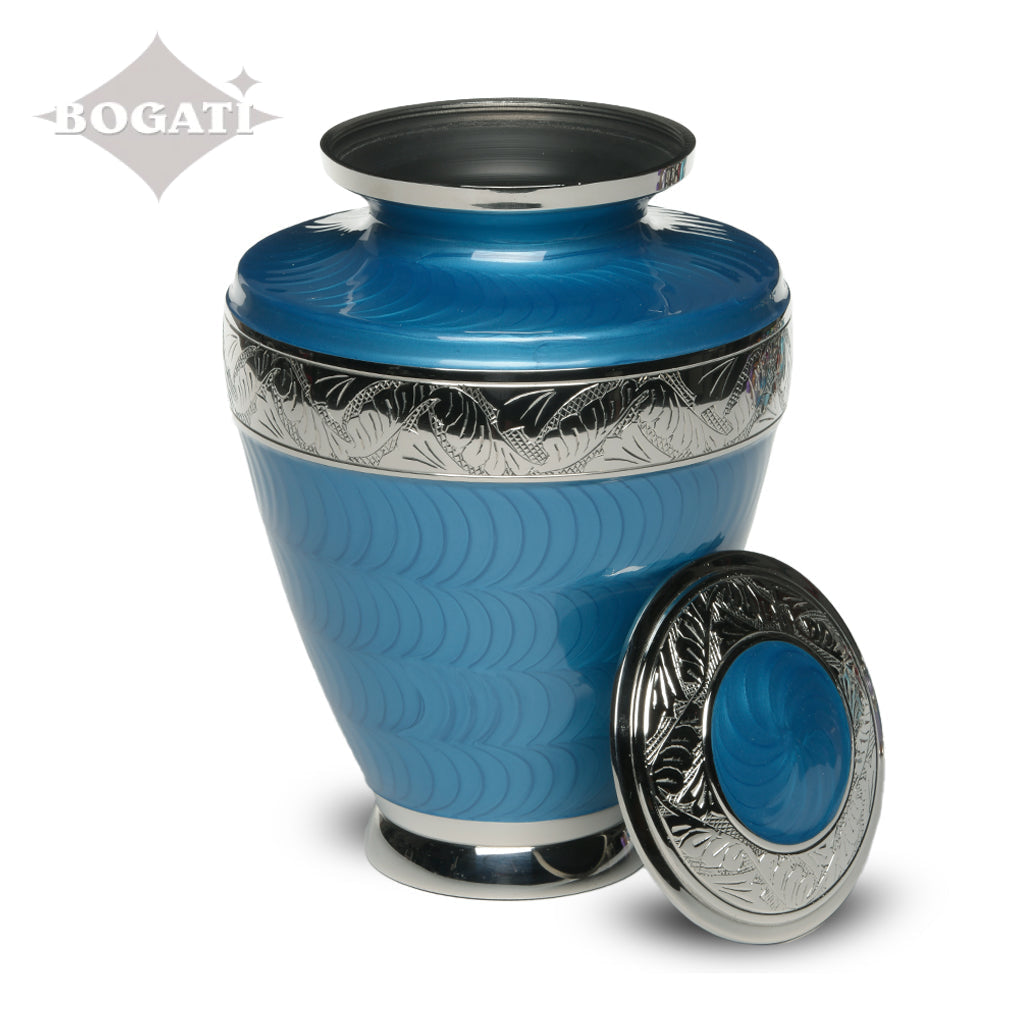 ADULT Brass Urn -1964- Enamel Overlay - Silver-tone bands