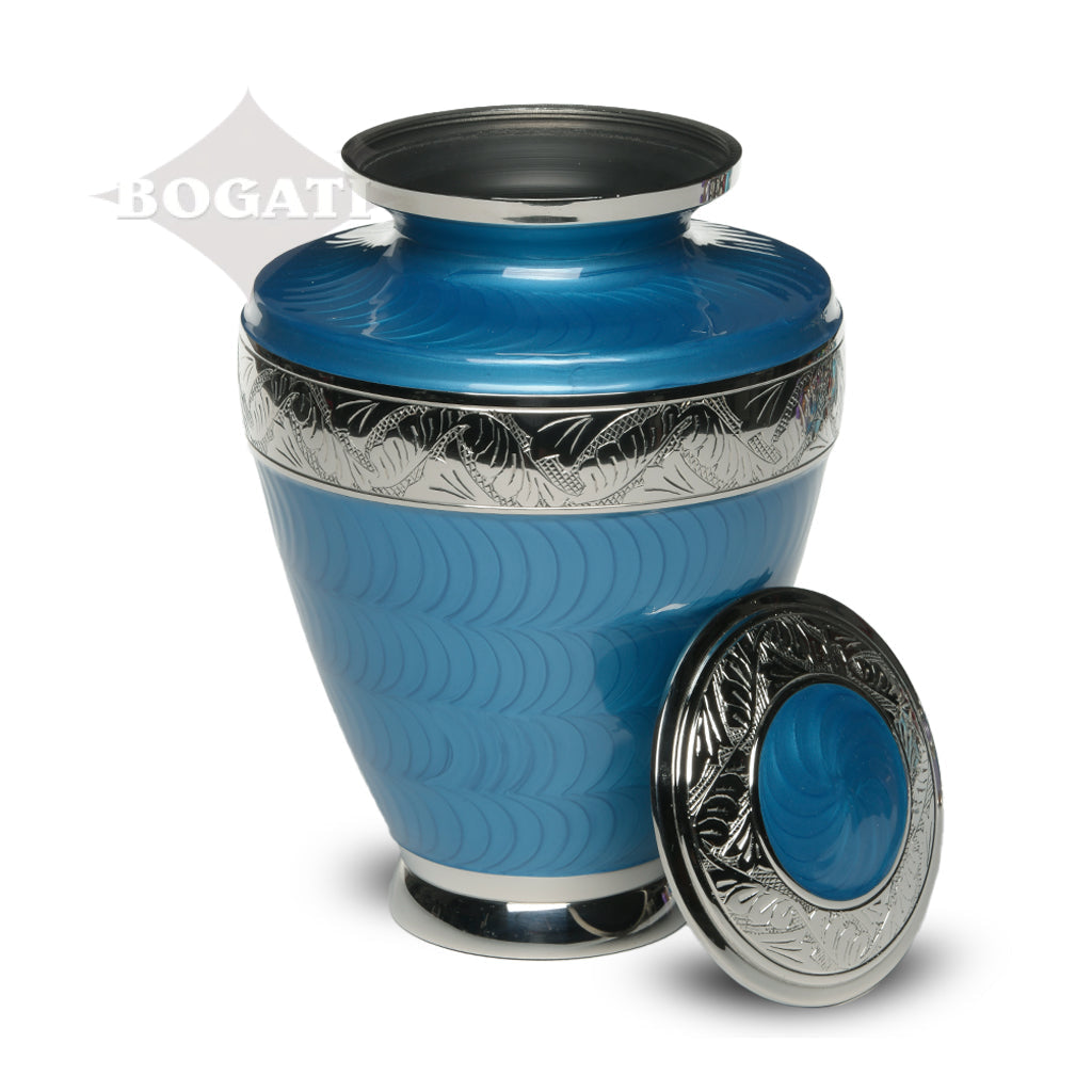 IMPERFECT SELECTION- ADULT Brass Urn -1964- Enamel Overlay - Silver-tone bands