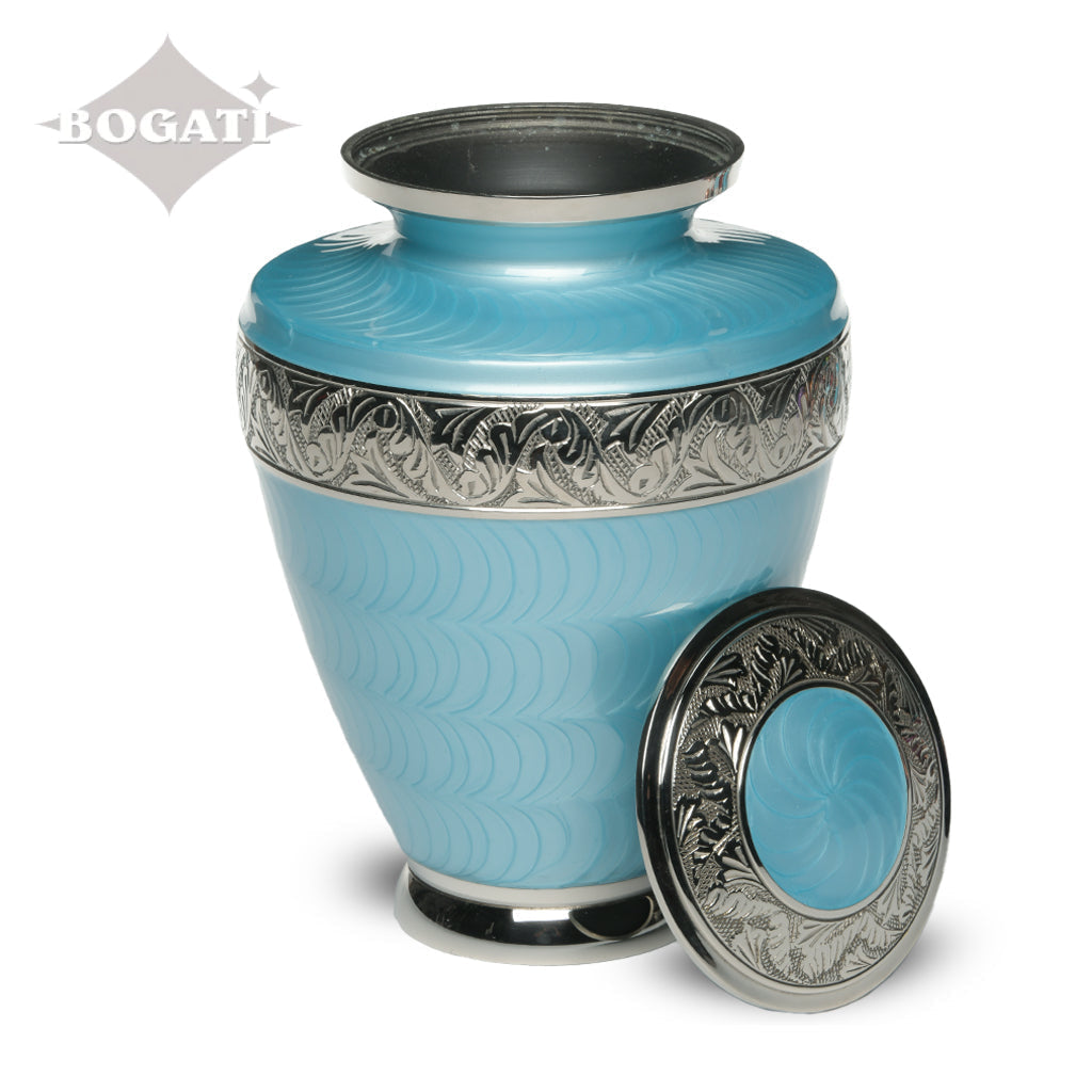 ADULT Brass Urn -1964- Enamel Overlay - Silver-tone bands