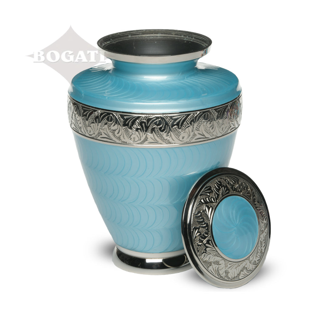 IMPERFECT SELECTION- ADULT Brass Urn -1964- Enamel Overlay - Silver-tone bands