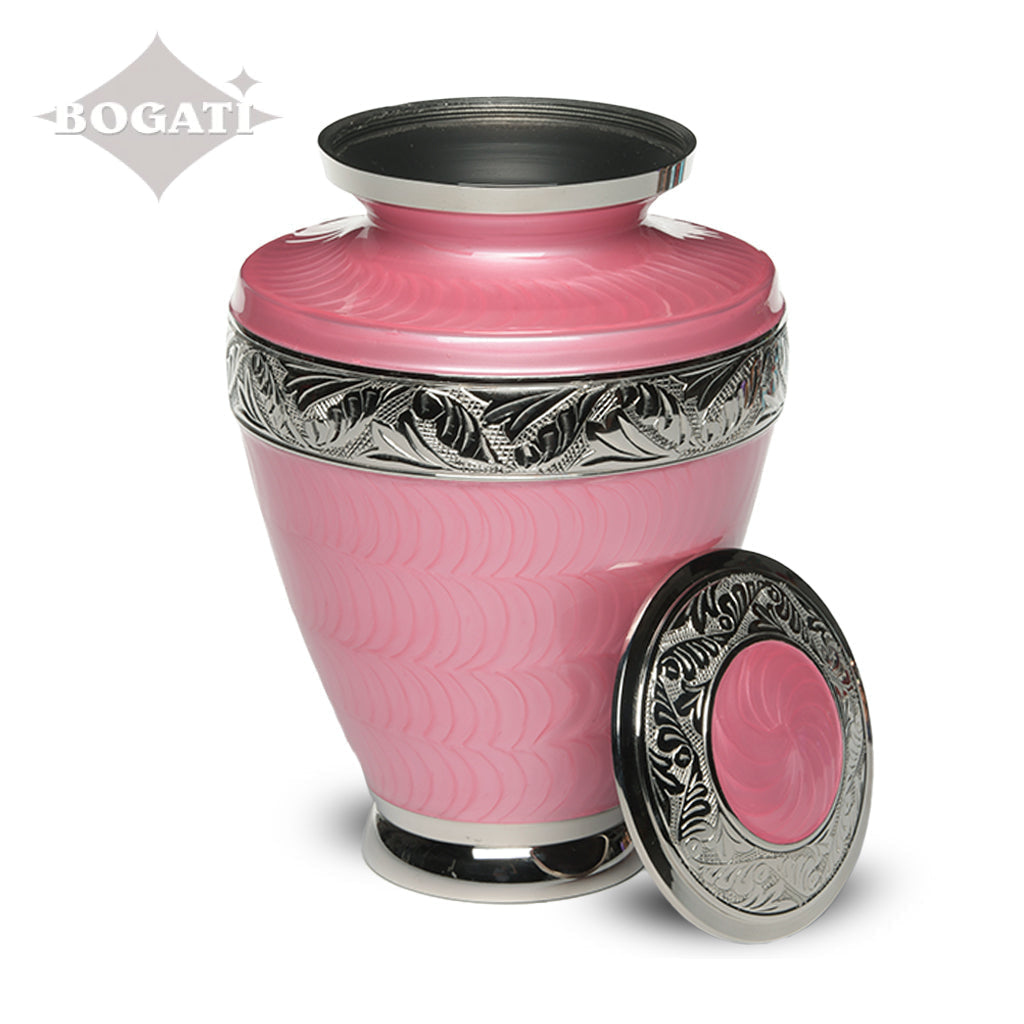 ADULT Brass Urn -1964- Enamel Overlay - Silver-tone bands