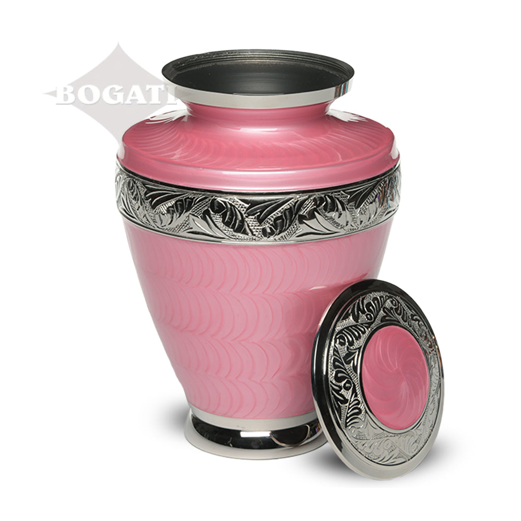 IMPERFECT SELECTION- ADULT Brass Urn -1964- Enamel Overlay - Silver-tone bands