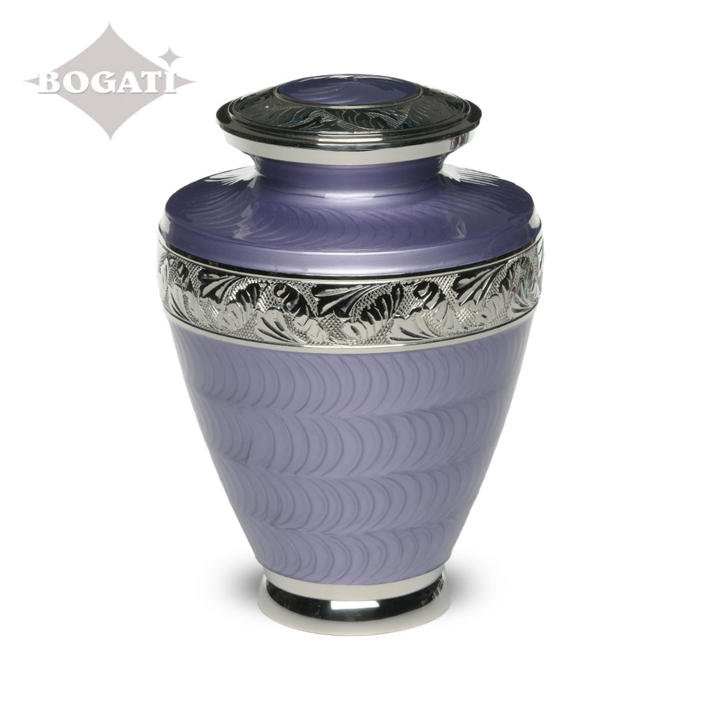 ADULT Brass Urn -1964- Enamel Overlay - Silver-tone bands Purple