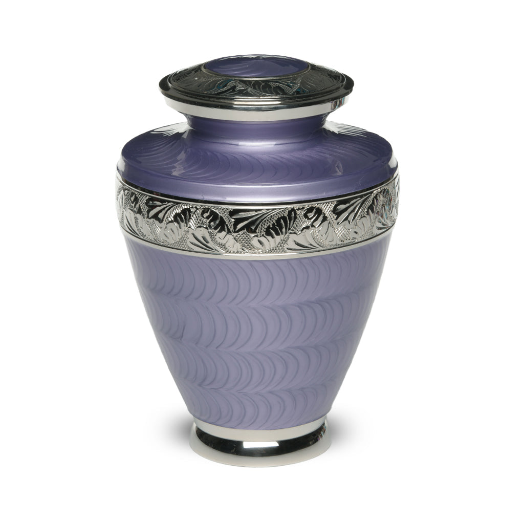 IMPERFECT SELECTION- ADULT Brass Urn -1964- Enamel Overlay - Silver-tone bands Purple