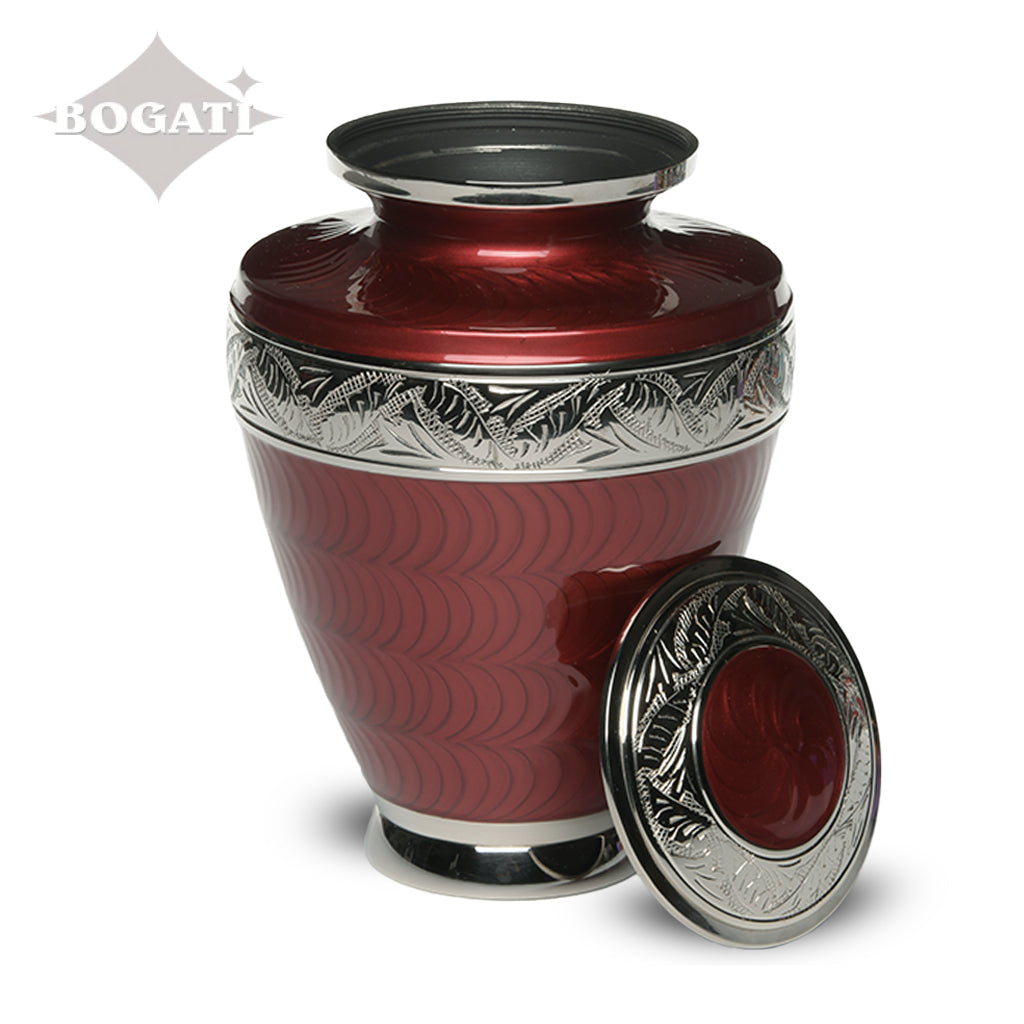 ADULT Brass Urn -1964- Enamel Overlay - Silver-tone bands