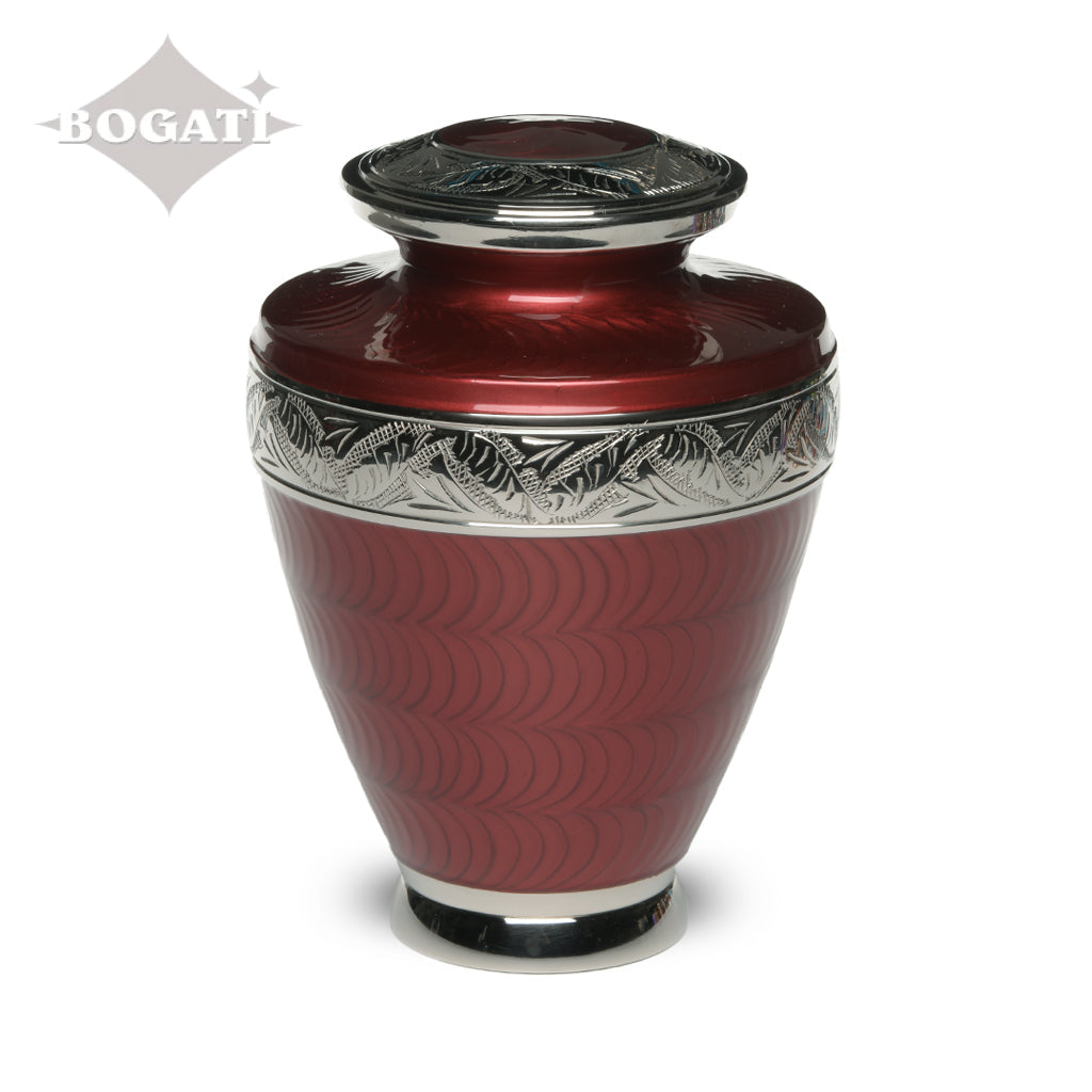 ADULT Brass Urn -1964- Enamel Overlay - Silver-tone bands Red