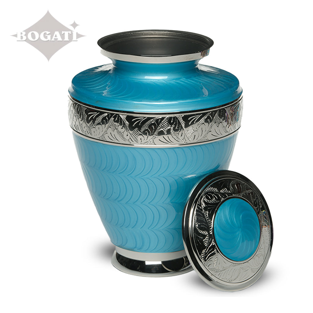 ADULT Brass Urn -1964- Enamel Overlay - Silver-tone bands