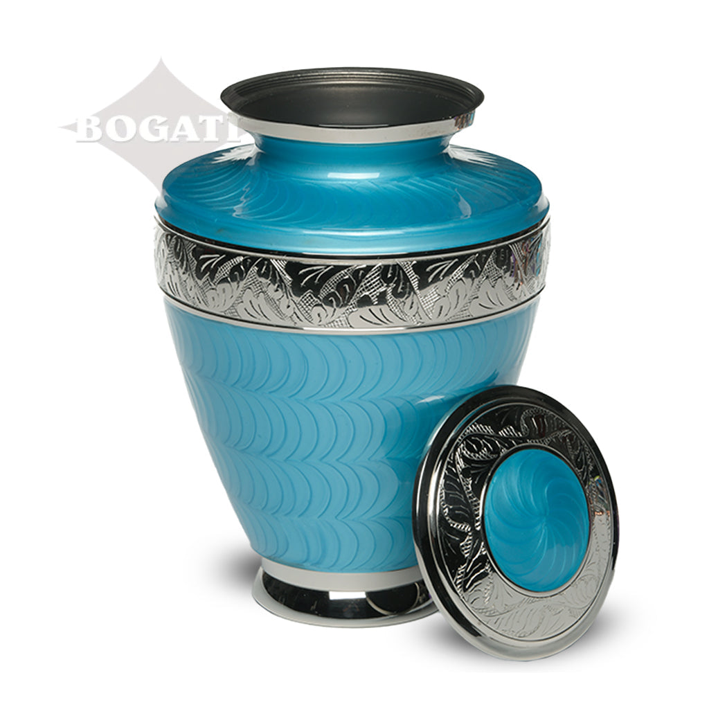 IMPERFECT SELECTION- ADULT Brass Urn -1964- Enamel Overlay - Silver-tone bands
