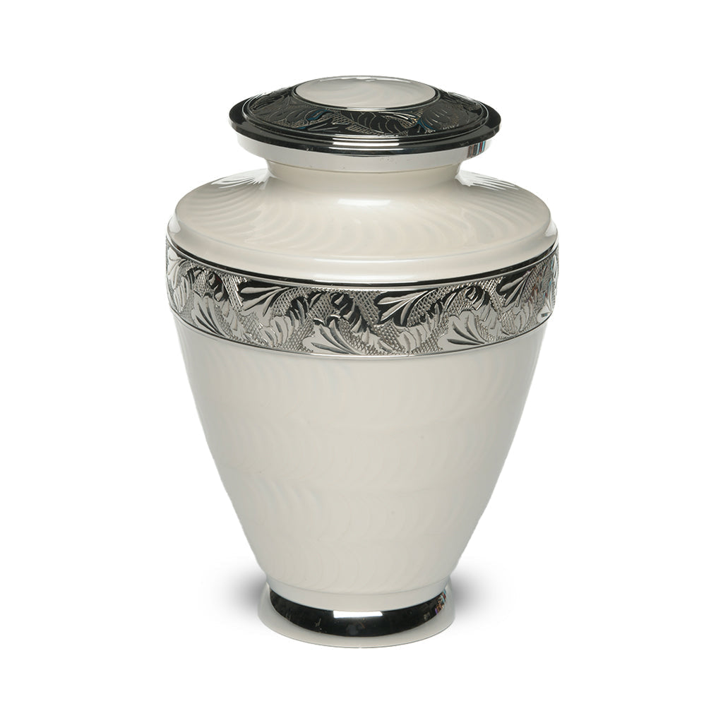 IMPERFECT SELECTION- ADULT Brass Urn -1964- Enamel Overlay - Silver-tone bands
