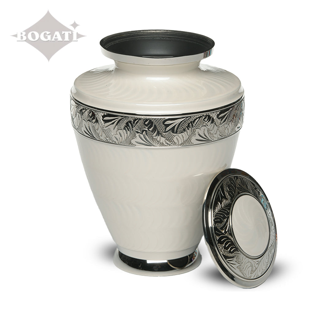 ADULT Brass Urn -1964- Enamel Overlay - Silver-tone bands
